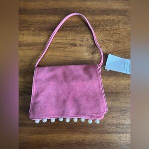 Hype Pink Suede Clutch with Pearl Details